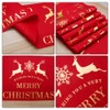 Christmas Table Runners Linen Red Table Runner Tablecloth with Reindeer