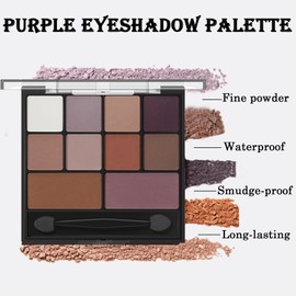Eyeshadow Palette Matte Eye Shadow Pallets Long Lasting 10 Eye Shadow Shades Smokey Makeup Highly Pigmented Purple Brown Eyeshadow Makeup Palette,Waterproof Eyeshadow With Dual-Ended Applicator Brush