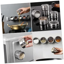 Ipetboom 8pcs Magnetic Stainless Steel Spice Tins with Transparent Lids Multi Purpose Storage Containers for Kitchen Office and Fridge Organization