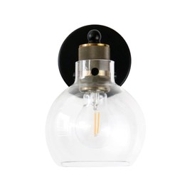 MONKFISH Wall Light, Industrial Metal Style Wall Lamp Fixture, 1-Light Wall Sconce with Clear Glass Ball Shade for Bathroom Bedroom Stair Cafe, E26 Base (Thick Tube)