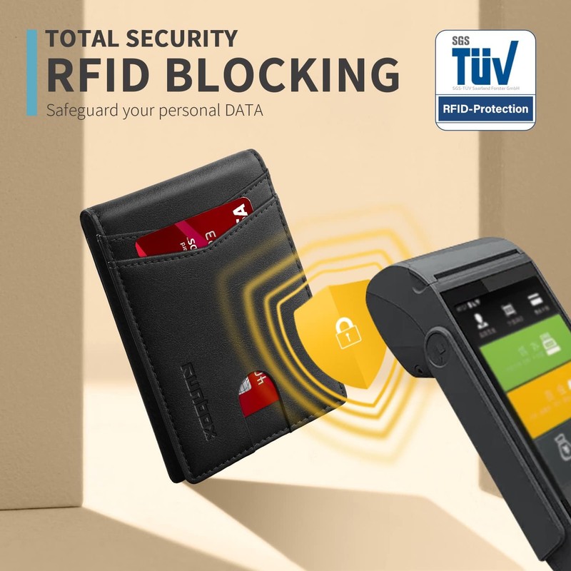 RUNBOX RUNBOX Slim Wallet for Men's Leather Bifold RFID Blocking