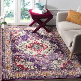Safavieh Monaco Collection MNC243P Boho Chic Medallion Distressed Area Rug, 5'1" x 7'7", Violet / Fuchsia