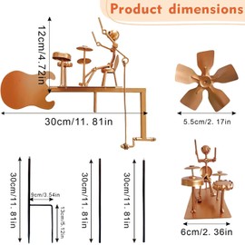 Handmade Metal Drummer Windmill, Gold Percussionist Music Wind Spinners Statues Decoration, Rockin Art Figurine Sculpture Ornament for Garden Yard Patio Outdoor Decor