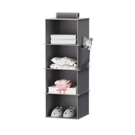 YOUDENOVA Hanging Wardrobe Organiser 6 Shelves Wardrobe Storage Hanging Shelves With Side Pockets Clothes Organiser Bedroom Storage (Gray, 4-Shelves)