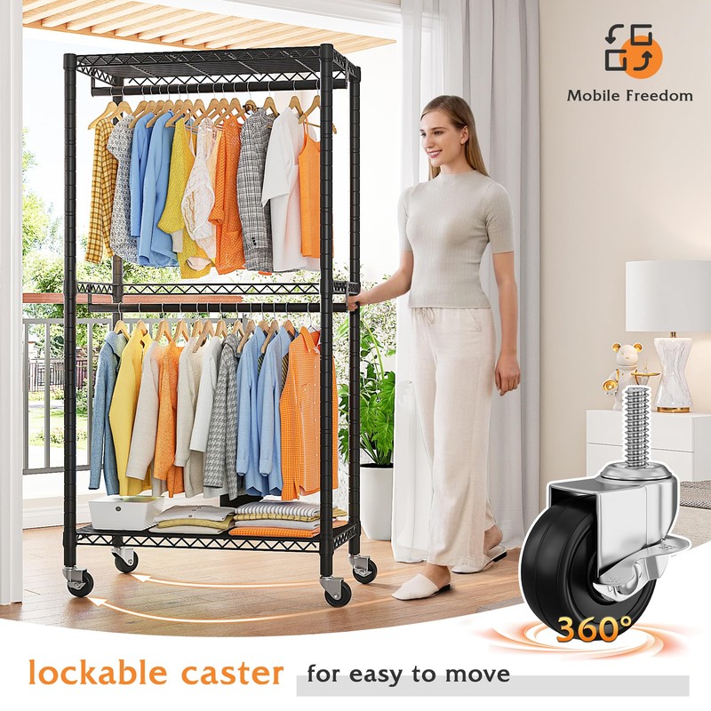 Raybee Clothes Rack 79''H Heavy Duty Clothing Rack with Wheels