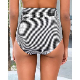 Tempt Me - Traje de baño de cintura alta, parte inferior de bikini para mujer, parte inferior de natación 2025, Raya, X-Large