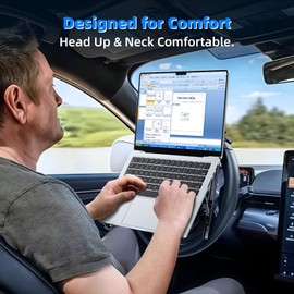 Fumcsy Angle Adjustable Car Steering Wheel Laptop Holder,Foldable Laptop Stand for car,Metal Car Laptop Riser | Car Reading Stand | Car Tablet Holder, Multipurpose Travel Car Accessories (Gray)