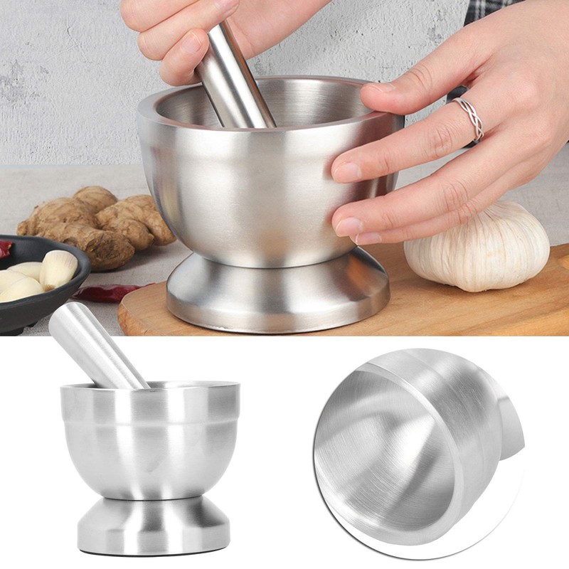 Lybunair Mortar and Pestle Set, Manual Garlic Press Grinder, Stainless