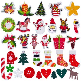 200 Pieces Christmas Wooden Buttons Assorted Christmas Art Craft Buttons for Handmade Project, Mixed Sizes and Styles