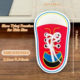 FLATRI Wooden Red Shoe Tying Practice for Kids, How to Tie Your Shoes for Kids Threading Lacing Shoes Training, Learn to Tie Your Shoes Developmental Toys