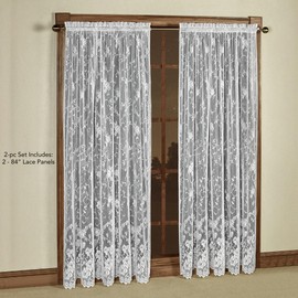 Luxury Sheer Polyester Encanting Roses Lace Window Treatment | Flower 84L Panel Pair | Timeless Classic Traditional | White | Elegance Charm | Rod Pocket Curtains | Machine Washable | Light Filtering