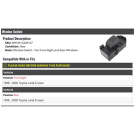 Window Switch - Compatible with 1998-2000 Toyota Land Cruiser