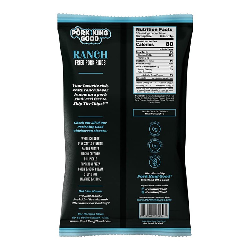Pork King Good Ranch Pork Rinds (Chicharrones) (24 Pack) Keto