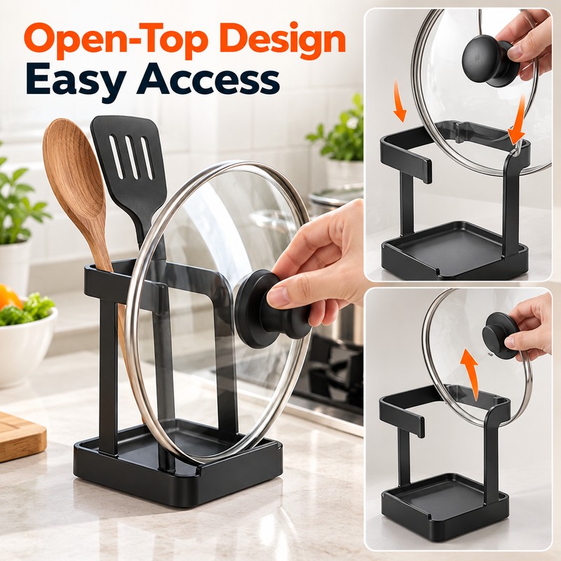 Pot Lid & Spoon Holder for Kitchen – U-Shaped Open-Top
