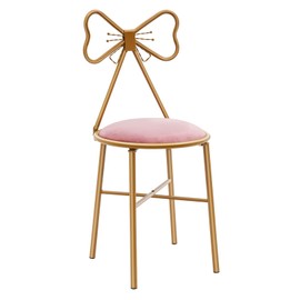 SNKOURIN Pink Butterfly Backrest Vanity Chair, Velvet Cushion Modern Bow Knot Backrest Dresser Chair Seat, Butterfly Stool Pink Bow Vanity Chair Princess Chair for Girl Daughter Bedroom (Dark Pink)