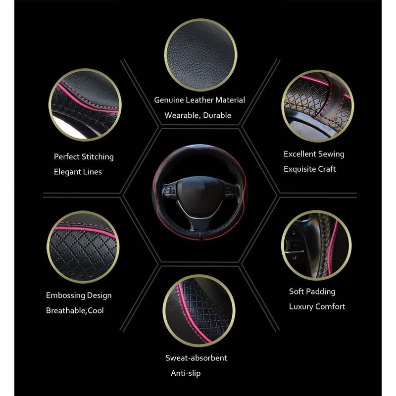 Car Steering Wheel Cover, Anti-Slip, Safety, Soft, Breathable, Heavy Duty,