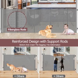 Reinforced 41 Inch Extra Tall Retractable Dog Gate 200" Extra Wide Retractable Baby Gate with Support Rods, Indoor Baby Fence for Living Room Outdoor Mesh Baby Gate Retractable Gates for Dogs, Gray