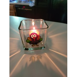 Thanksgiving Turkey Hand Painted Stained Glass Square Candle Holder Farmhouse Fall Home Decor