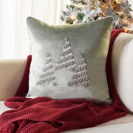 SAFAVIEH Home Collection Winter Tree Silver Beaded 18-inch Square Decorative Accent Insert Throw Pillow