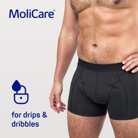 MoliCare Men - Invisible Absorbent Washable Incontinence Pants, Protective Boxers for Drips and Dribbles, Size M, Washable at 60° C, No Biocides, Oeko-Tex, Tumble Dry Safe, Black