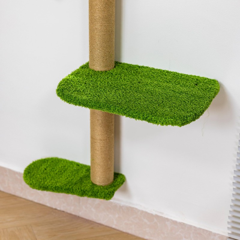 Wall Mounted Cat Tree with Green Plush, 4 Rotating Platforms
