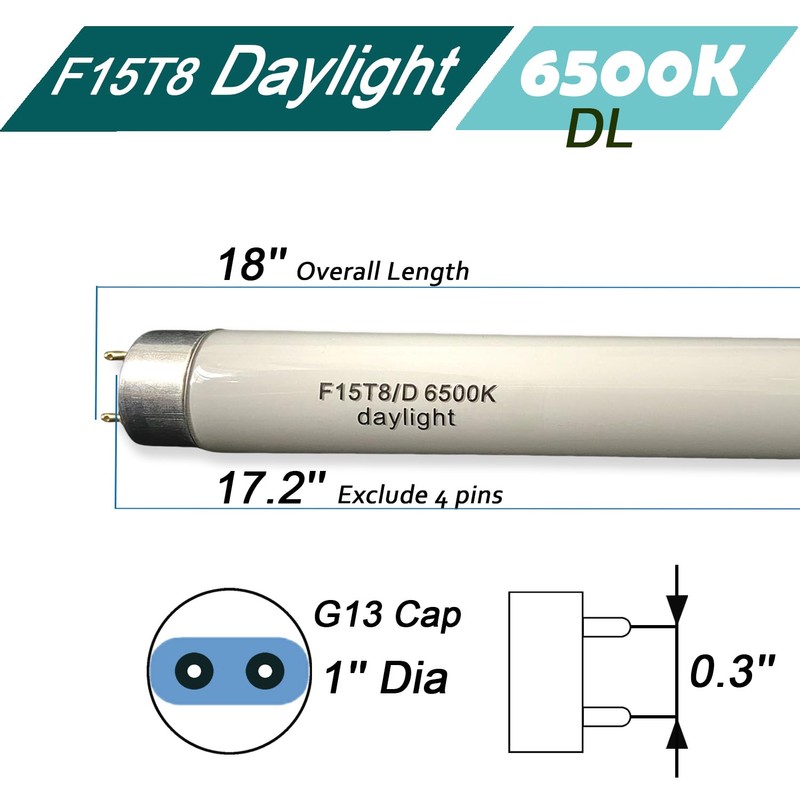 Flyercatch F15T8-D Daylight 15W Fluorescent Bulb,18'' F15T8/DL 6500K Bright White
