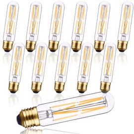 CREATE BRIGHT T10 LED Tubular Light Bulbs E26 Dimmable Warm White 2700K 8W Classic Edison Bulbs for Desk Lamp,Pendant Lights,12-Pack