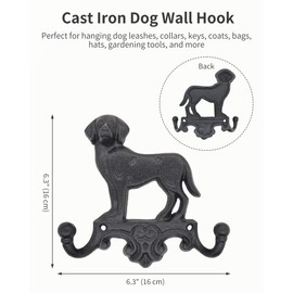 RIXIGOOD Cast Iron Dog Wall Hooks for Hanging, Heavy Duty Dog Leash Holder for Wall Mount Coat Hooks Decorative Key Hanger Vintage Farmhouse Entryway Cute Animal Decor Rustic Black 1 Pack