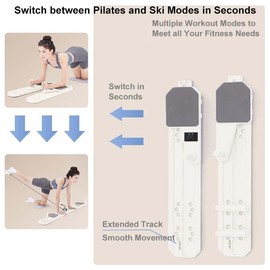 Pilates Board for Home Workout,Foldable Pilates Reformer Equipment with Timer,12-in-1 Portable Pilates Reformer Machine for Core Trainer,Home Gym,Abs,Back,Flexibility Training (Split-White)