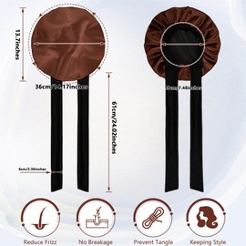 Cabaubl Silk Bonnet for Sleeping,Satin Bonnet for Women,Hair Wrap with Adjustable Straps,Silky Bonnet,Night Sleep Cap for Women Curly Hair(Brown)