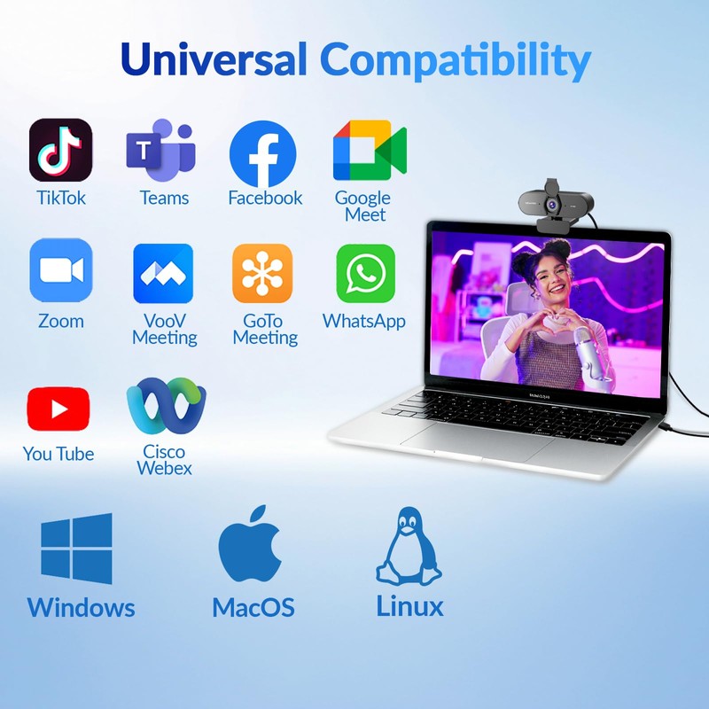 NEWORK 4k Webcam, UHD Webcam 1080P@60FPS, PDAF+CDAF Autofocus, Privacy Cover