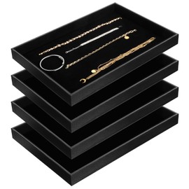 Velvet Jewelry Trays 4 Pcs Black Stackable Jewelry Organizer Trays for Earring Necklace Bracelet Ring Jewelries Storage Display Case