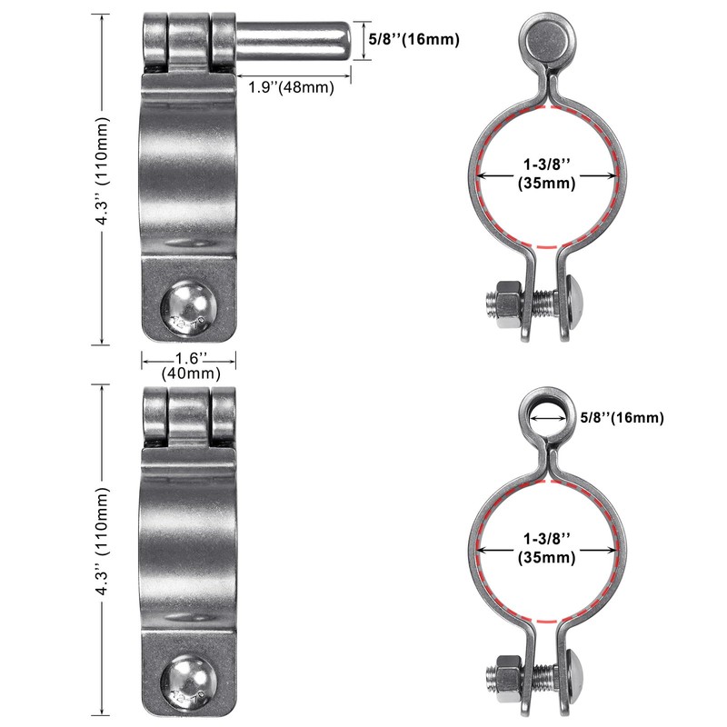 Insaga 1-3/8'' Chain Link Fence Gate Post Hinge Kit, Thick