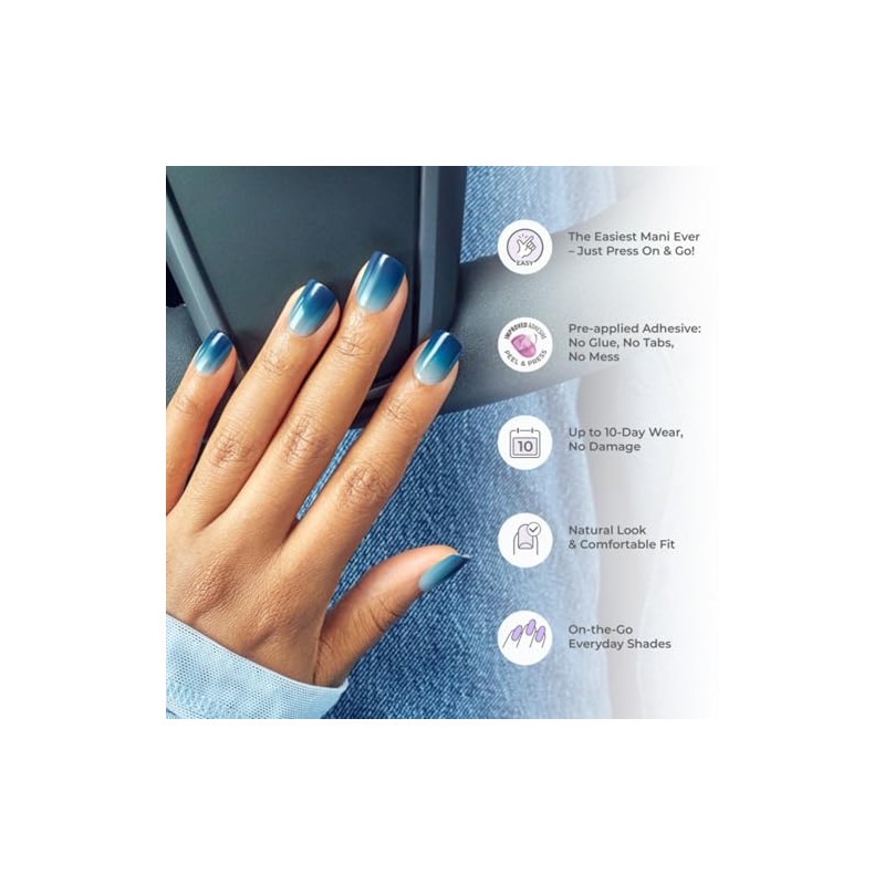 KISS imPRESS Color Press-On Nails Set de manicura sin esmalte,