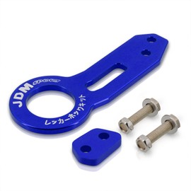 AJP Distributors JDM Sport Heavy Duty T6061 CNC Billet Aluminum Rear Bumper Chassis 10mm Tow Hook Towing Ring Set Kit Anodized Blue For Universal Car Auto Truck SUV Trailer Hitch Haul Track Drift Drag
