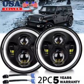 Unbranded Brightest 2x 7" inch Round DOT LED Headlight Hi/Lo Black For Jeep Wrangler JK TJ