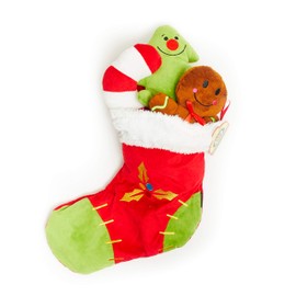 Pet London Christmas Dog Stocking 4-Piece Set for Pets-includes 3 separate Xmas Toys-Gingerbread, Candy Cane and Christmas Tree