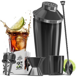 Bar Set Cocktail Shaker Set Bartender Kit, 8 Piece Black Cocktail Set, Mixology Bartender Kit, Steel Drink Shakers Cocktail Kit, Bar Accessories: 24oz Martini Shaker, Muddler, Cocktail Book and More