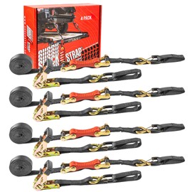 SHOCKSTRAP Ratchet Strap, 10' x 1" Shock Absorbing Heavy Duty Tie Downs for Cargo, 500 LB WLL / 1,500 LB Break Strength, 4-Pack