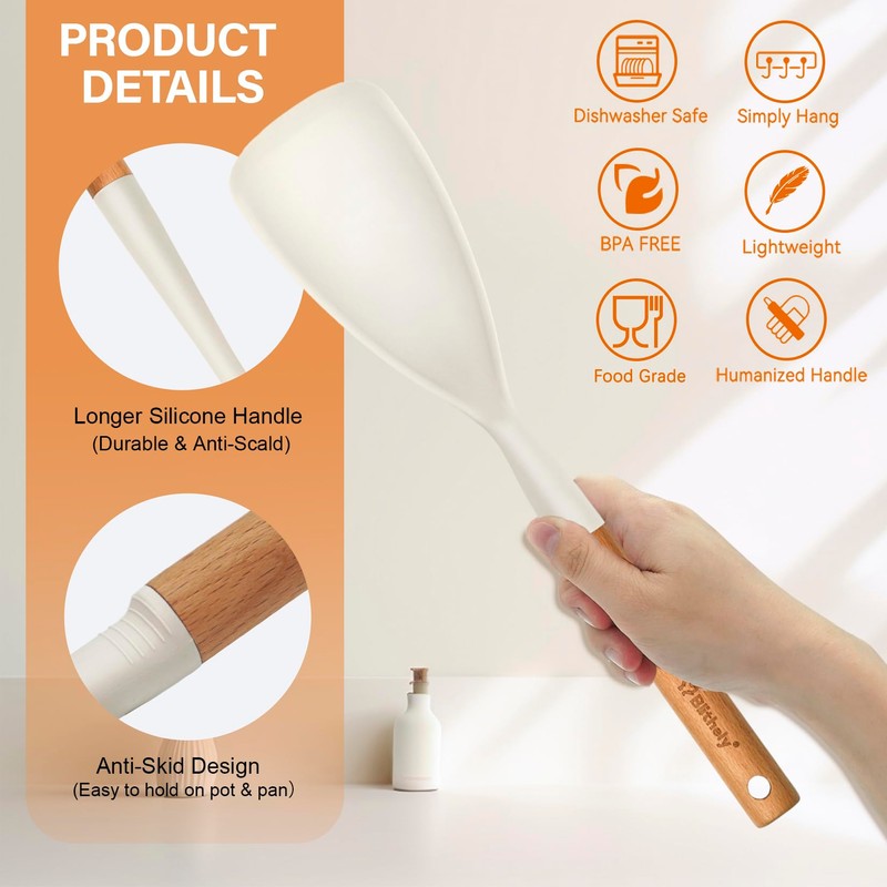 Silicone Cooking Spoon and Pasta Fork Set, 2 Pack Large