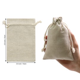 SumDirect 20Pcs Cotton Muslin Bags-Brown Small lightweight Gift Bags Breathable Pouches with Drawstring Reusable Packing Storage Bags for Wedding, Party, Birthday (10x15cm)