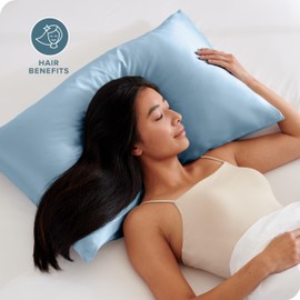 Bare Home Satin Pillowcases for Hair and Skin - 2 Pack Queen - Luxury Pillowcases - Zipper Enclosure - Soft and Smooth Satin - Breathable - Similar to Silk (Light Blue, 2 Pack)