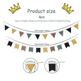 Muslin Cotton Fabric Pennant Banner Flags, 2 Pcs Nursery Garland Bunting Triangle+Fishtail Banners Decorative Cute Flag for Baby Birthday Shower Nursery Decor Kids Party Garland (Cutee Black/Green)