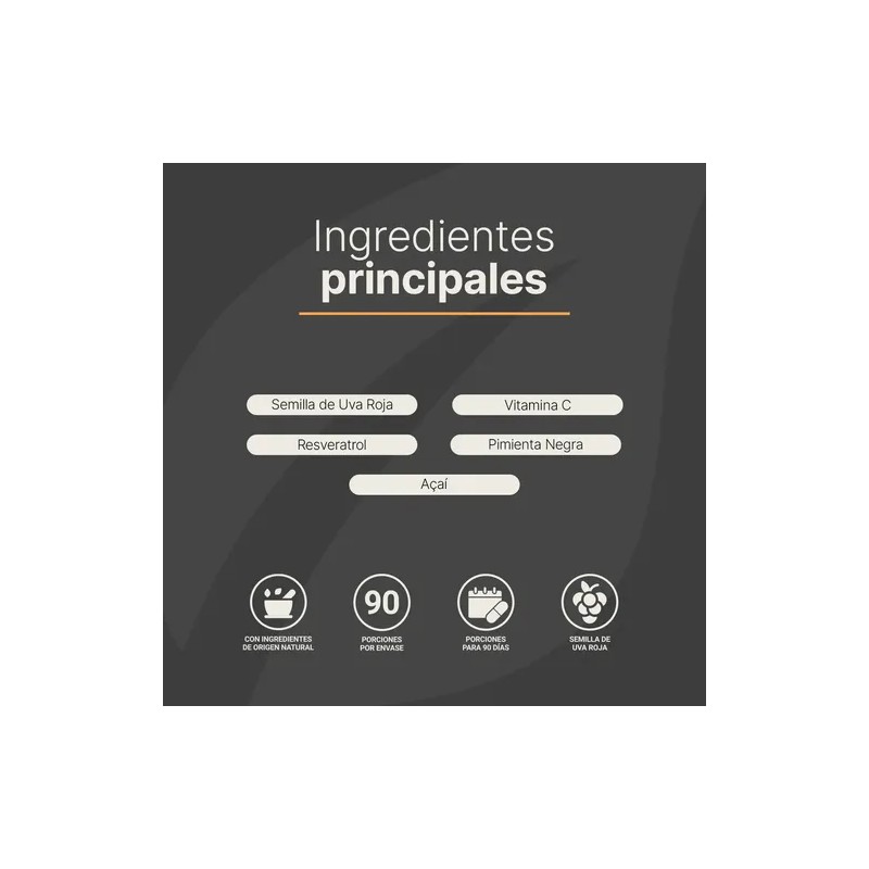 Resveratrol De 180 Cáps Con Semilla De Uva Roja Acai.