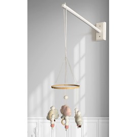 Mobile Wooden Arm, Wall Mounted Suitable for All Cribs 100% Natural Larch Hanger Nusery Decor Baby Room Safe Holder (White)