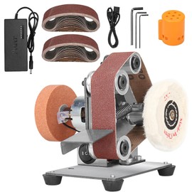 NuoDunco 3-In-1 Mini Belt Sander - Electric Bench Grinder Sanding Machine, 7 Adjustable Speed Table Polisher Buffer Handcraft System for Metal Wood DIY Craft Jewelry Stained Glass (Plus Kit)