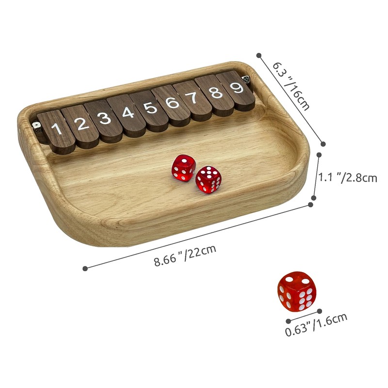 WOWME Shut the Box Dice Game Solid Wood Board for