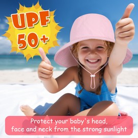 HONGTEYA Baby Sun Hat Kids Summer UPF 50+ Toddler Bucket Hat Wide Brim Adjustable Beach Hats for Boys Girls Age 0-6 Years, 1 Pack-pink