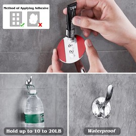 GERUIKE Adhesive Coat Hooks Stainless Steel Self Adhesive Robe Towel Bathroom Kitchen Wall Hook No Screws Damage Free