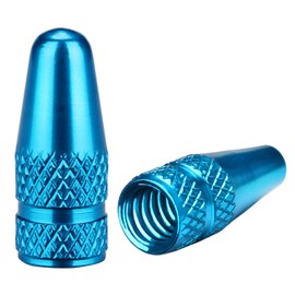 Bike Presta Valve Caps Blue Aluminum Anodized Colorful Bike Air Dust Valve Stem Covers Fit Presta/French MTB Mountain,Road Bike-Fully Thread, Rocket Design (5 Pack)